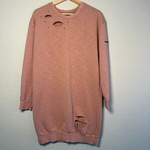 Maniere De Voir Pink Distressed Sweatshirt Dress Womens Small‎ Long Sleeve